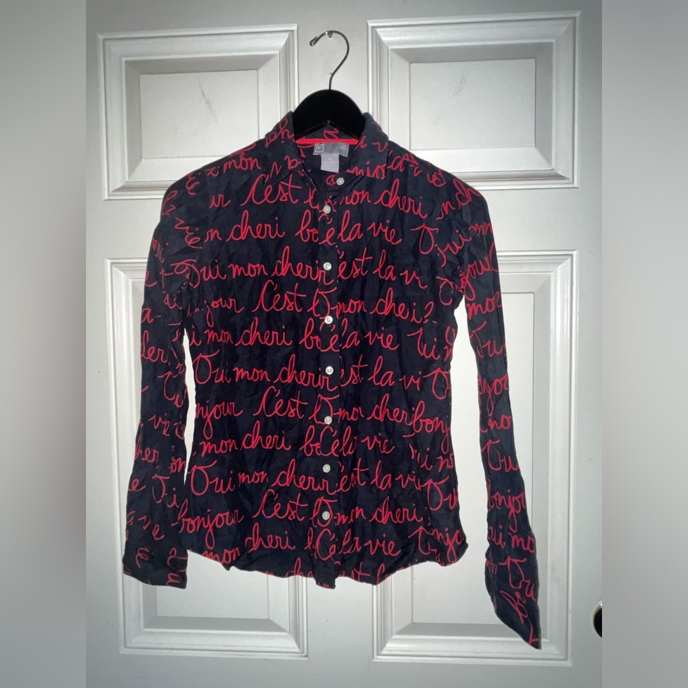 JCP button up French graphics shirt